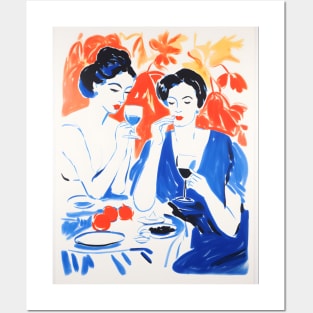 Elegant Women Drinking Wine Posters and Art